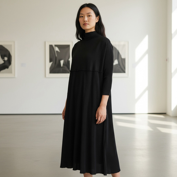 Michelle St. John Dresses & Skirts - Michelle St. John Cotton Ribbed Mock Neck Lagan Look MIDI Dress, One Size